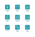 Vector set of icons for healthy food packaging without allergens