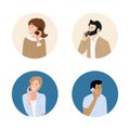Vector Set of Icons People Talking on Phone, Different Men and Women in Circles Flat Design Style Illustration Isolated Royalty Free Stock Photo