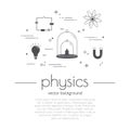 Vector set of icons - physics concept. Science and educational background. Physics inscription