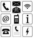 Vector. Set of icons. Public signs. Communication and info. Telecommunication icons. Phone, wifi, info, mail, e-mail, fax, charger