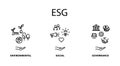 Vector set of  icons related to ESG, Environmental, social governance.,   line color vector illustration Royalty Free Stock Photo