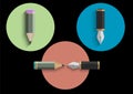 Vector set of icons stylized pencils and writing pens