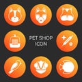 Vector set of icons. Subjects online pet store. Illustrations of silhouettes of a cat, dog, hamster, chameleon, fish, accessories Royalty Free Stock Photo