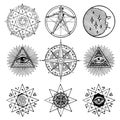 Set of icons on theme of magic, esoteric, masons Royalty Free Stock Photo