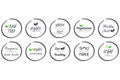Vector set of icvector set of icons of Organic, Healthy, Vegan, Vegetarian, Raw, GMO, Gluten free Food, grey circle logo symbols