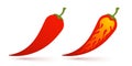 Vector set illustration of a spicy chilli peppers with flame Royalty Free Stock Photo