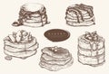 Vector set illustration of various kinds of pancakes.