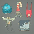 Vector set of illustrations cartoon cute monsters