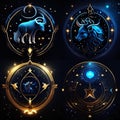 Vector set of illustrations with the image of the astrological sign of the zodiac. generative AI Royalty Free Stock Photo