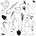 Vector set of illustrations of objects on a white background. Elements for creating garden, summer, suburban agricultural seasonal