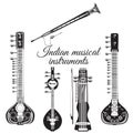 Vector set of indian musical instruments, flat style. Royalty Free Stock Photo