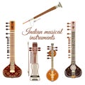 Vector set of indian musical instruments, flat style.