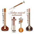 Vector set of indian musical instruments, flat style. Royalty Free Stock Photo