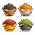 Vector set of Indian spices in bowls