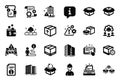 Vector Set of Industrial icons related to Parcel shipping, Delivery timer and Engineering team. Vector Royalty Free Stock Photo