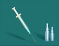 Vector set of injector and ampoules for medical and cosmetological illustrations