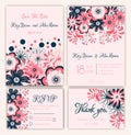 Vector set of invitation cards with flowers elements Wedding col