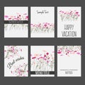 Vector set of invitation cards with wild summer field flowers elements and calligraphic letters. Suitable for wedding Royalty Free Stock Photo