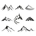 Vector set of isolate logos of mountains, black silhouettes on white background.