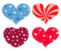 Vector set of isolated cartoon hearts. Romantic Hearts with simple patterns, doodle illustration. Royalty Free Stock Photo