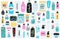 Vector set of isolated cosmetic products. Natural cosmetics. Beauty care. Flat hand drawn elements Royalty Free Stock Photo