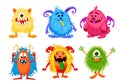 Vector set with isolated cute cartoon monsters. Royalty Free Stock Photo