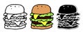 Vector set of isolated elements of a large burger. A burger with yellow melted cheese and green salad and two cutlets Royalty Free Stock Photo