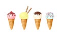 Vector set of isolated ice creams with different flavors and decor Royalty Free Stock Photo