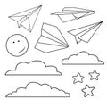 Vector set with isolated paper planes, stars, moon, clouds. Royalty Free Stock Photo