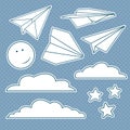 Vector set with isolated paper planes, stars, moon, clouds. Royalty Free Stock Photo