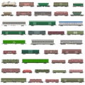 Vector set of isolated railway trains, railcars, waggons, vans