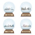 Vector set of isolated snow globes with United States city skylines Royalty Free Stock Photo