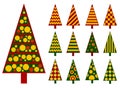 A vector set of isolated stylized christmas trees. Merry Christmas and Happy New Year theme. Design elements for holiday poster or Royalty Free Stock Photo