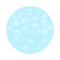 Vector set of isolated white elements on a blue a circle background for the holidays with gifts. Use for cards, invitations, Royalty Free Stock Photo