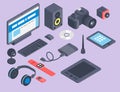 Vector set of isometric computer devices icons wireless technologies mobile communication 3d illustration Royalty Free Stock Photo