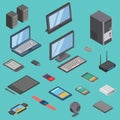 Vector set of isometric computer gadget devices icons wireless technologies mobile communication 3d illustration Royalty Free Stock Photo