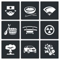 Vector Set of Japan Icons. Japanese, Food, Fan, Bath, Sword, Radiation, Explosion, Car, Sakura. Royalty Free Stock Photo