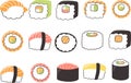 Vector set of Japanese food on a white background. Sushi, rolls Royalty Free Stock Photo