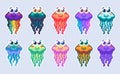 Vector Set of jellyfish Smile icons. Isolated illustration on blue background