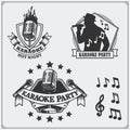 Vector set of karaoke vintage labels, badges and design elements. Karaoke Club emblems.