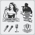 Vector set of karaoke vintage labels, badges and design elements. Karaoke Club emblems.