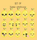 Vector set of kawaii emoticons, cute lemon with faces with different emotions