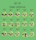 Vector set of kawaii emoticons, cute lime with faces with different emotions