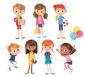 Vector set of kids children teenagers characters in different poses, clothes , wear Royalty Free Stock Photo