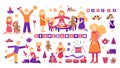 Vector set kindergarten, children play and nanny. Illustration designer for kindergarten, toy store, baby-sitter, school.