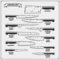 Vector set of kitchen knives. Cutlery set.