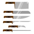 Vector set of kitchen knives. Kitchen utensils. Knife. Isolated on white background. Royalty Free Stock Photo