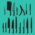 Vector set kitchen knives, shadow black Royalty Free Stock Photo