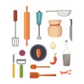 Vector Set Kitchen Utensils. cooking tools flat style. cook equipment isolated objects Royalty Free Stock Photo