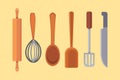 Vector Set Kitchen Utensils. cooking tools flat style. cook equipment isolated objects Royalty Free Stock Photo